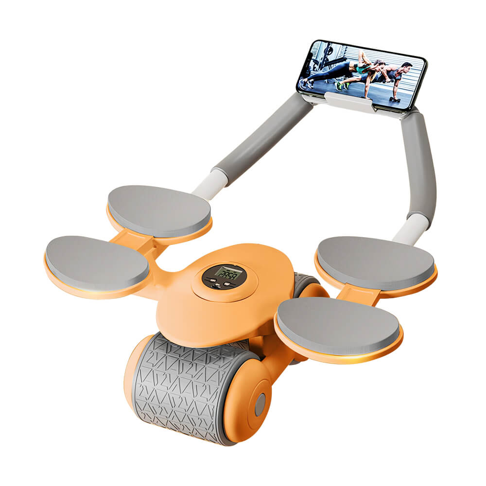 Ab Roller Wheel with Auto Rebound and 4 Elbow Supports – Adjustable Handle Design