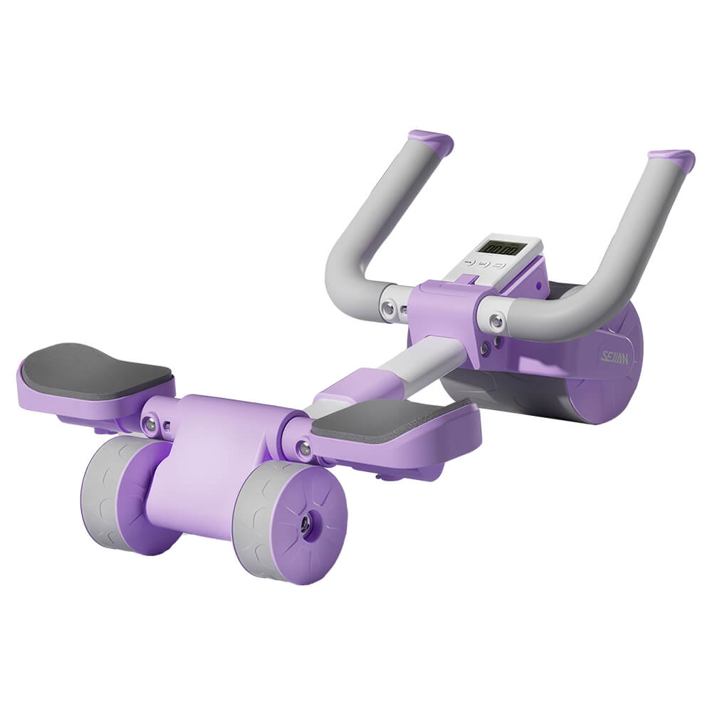 Ab Roller Wheel with Auto Rebound, Elbow Support, Adjustable Length & Timer
